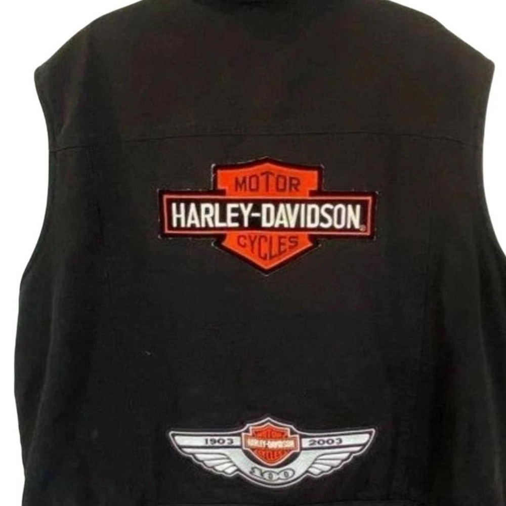 Harley-Davidson Mens 100th Anniversary Black Denim Vest XXL Embroidered Patches